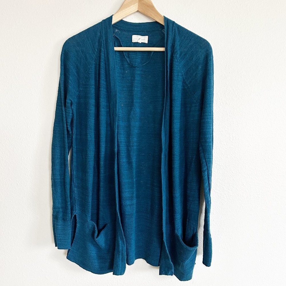Lou & Grey Cardigan Sweater Linen Blend Open Front